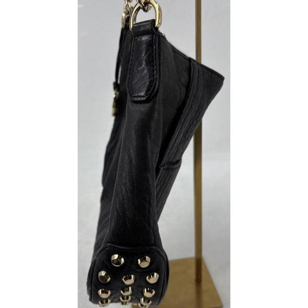Michael Kors Black Pebbled Leather Gold Studded Shoulder Handbag Purse - Picture 3 of 11
